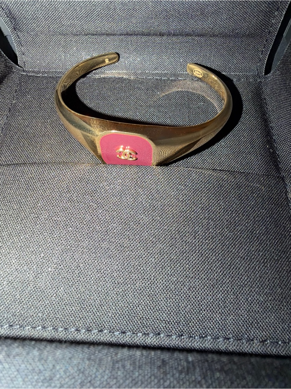 Gold-Tone Cuff Bracelet with Burgundy Accent
